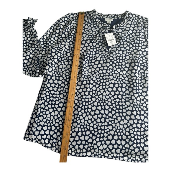 J.CREW Womens Size M White Navy Blue Pintuck Heart Print Popover Blouse Top - Picture 5 of 15